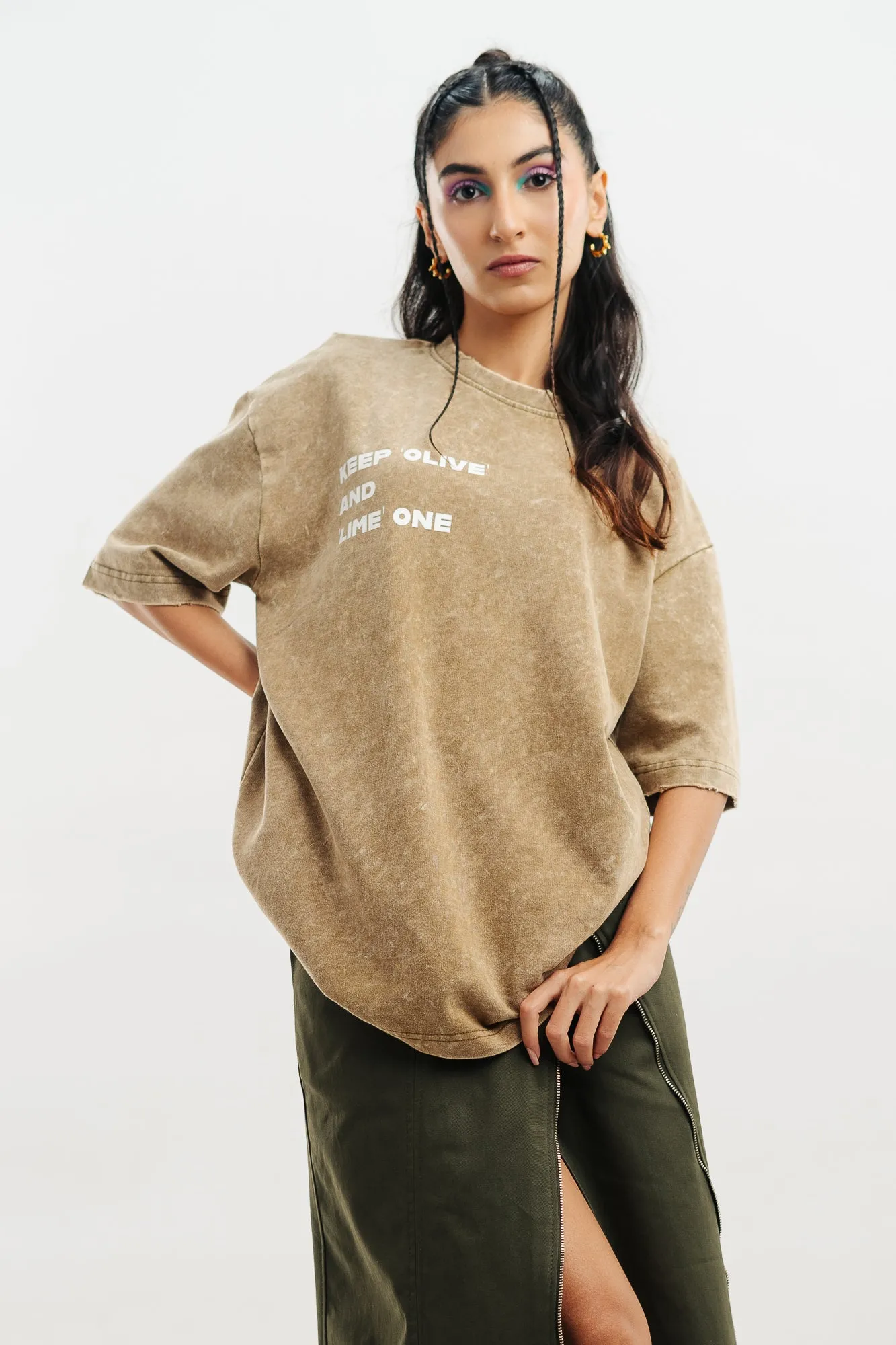 Olive Acid Wash Oversized Tees