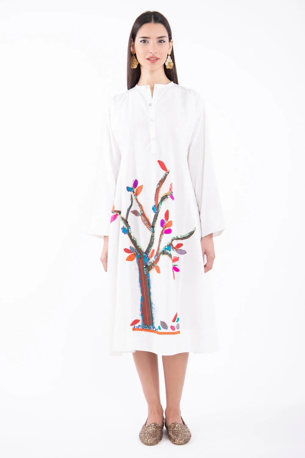 One-Of-A-Kind Nousayba Hand Embroidered Tree Dress