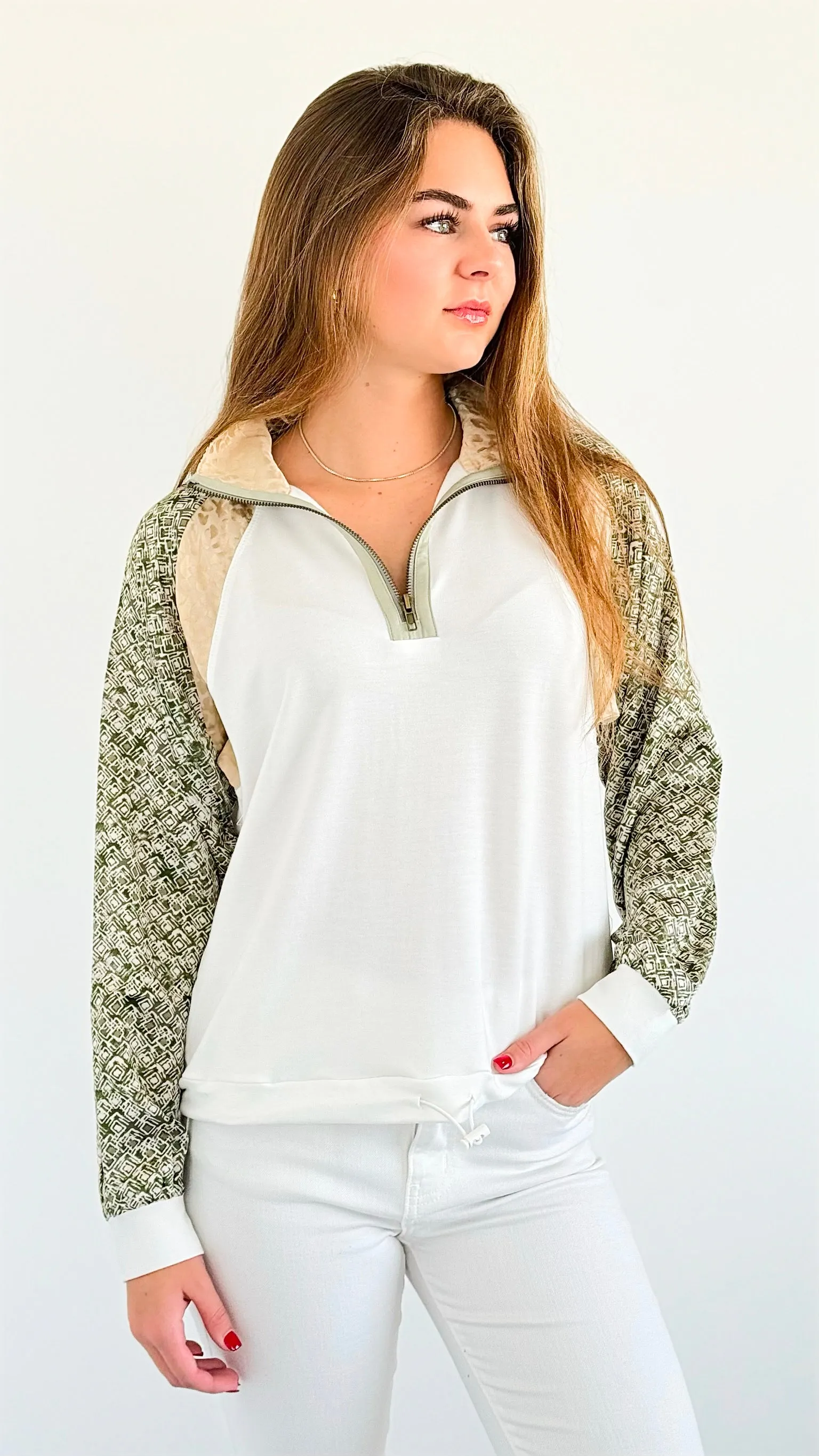 Patchwork Charm Quarter-Zip Sweatshirt