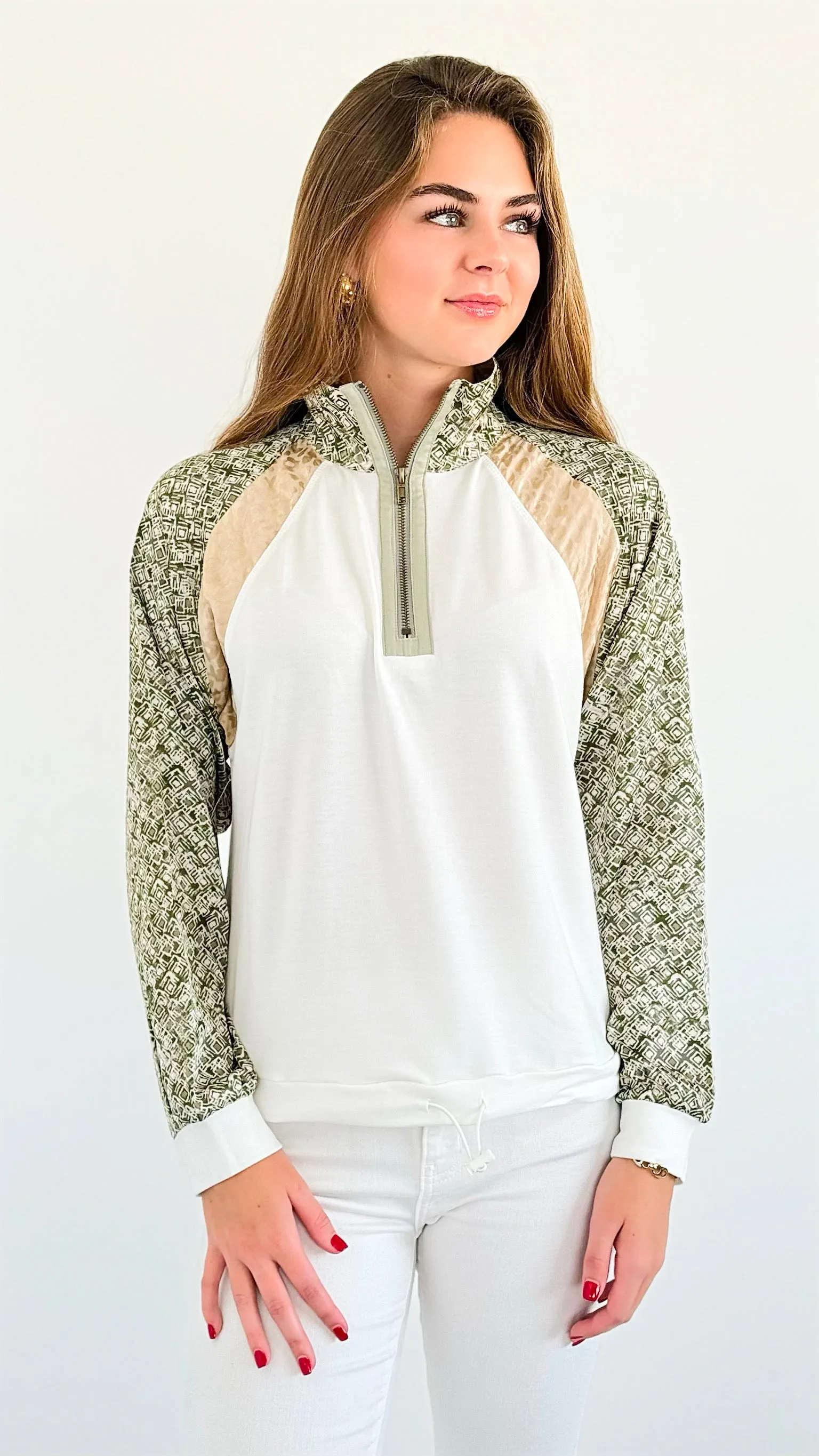 Patchwork Charm Quarter-Zip Sweatshirt