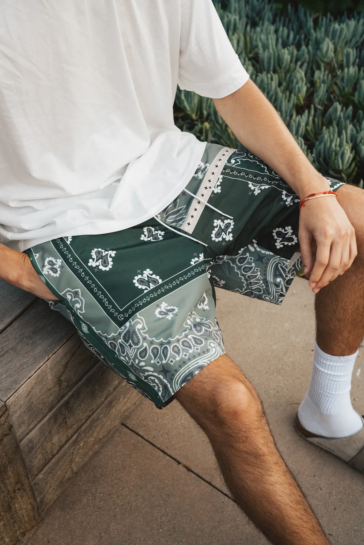 PATCHWORK NYLON PAISLEY SHORT - GREEN/MULTI