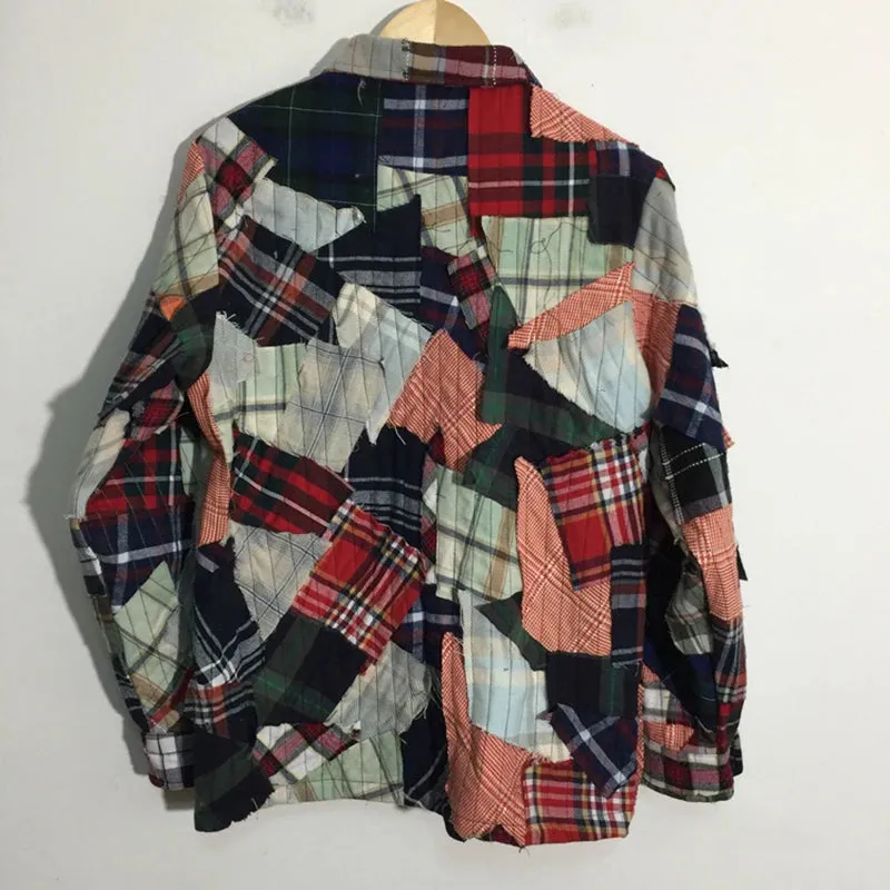 Patchwork Plaid Contrast Color Loose Shirt