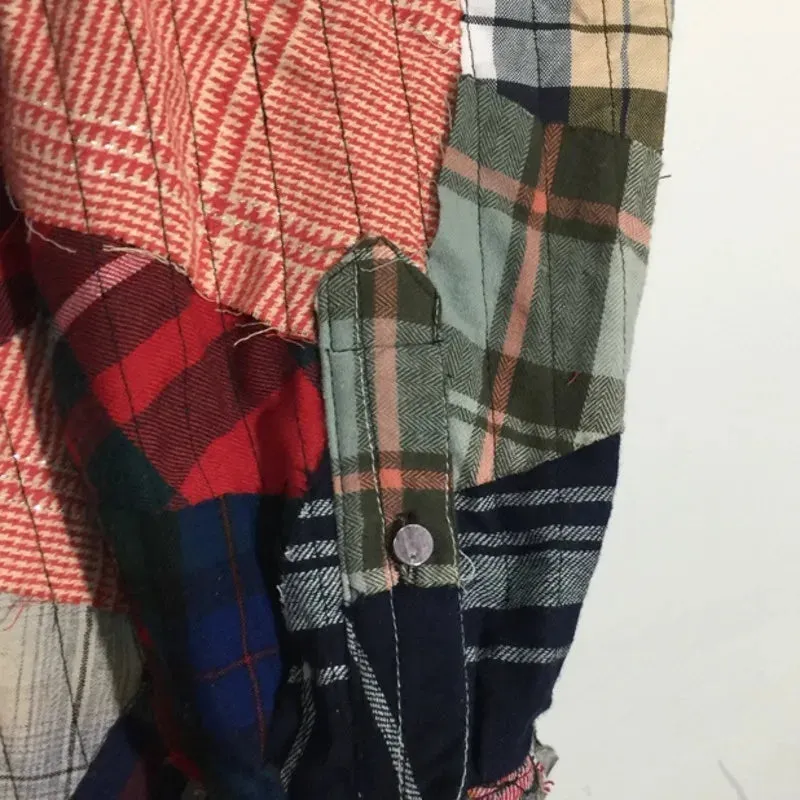 Patchwork Plaid Contrast Color Loose Shirt