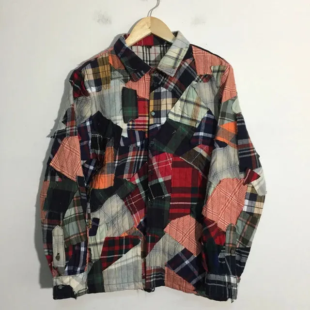 Patchwork Plaid Contrast Color Loose Shirt