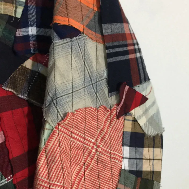 Patchwork Plaid Contrast Color Loose Shirt