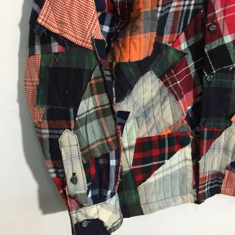 Patchwork Plaid Contrast Color Loose Shirt