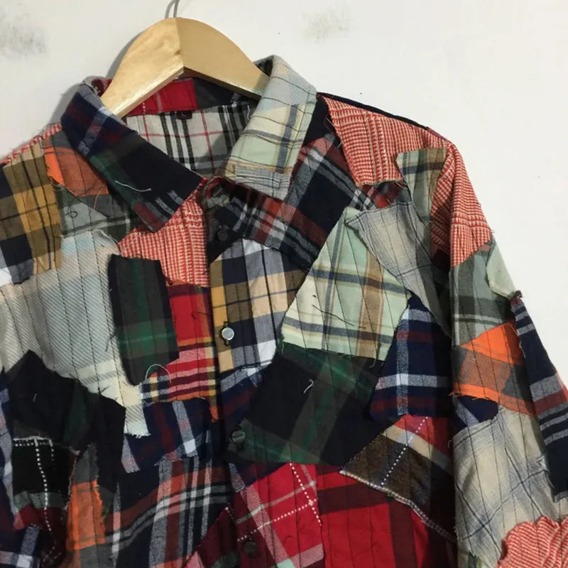 Patchwork Plaid Contrast Color Loose Shirt