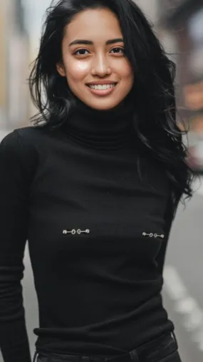 Pierced turtleneck shirt, sexy bodycon shirt with nipple piercing