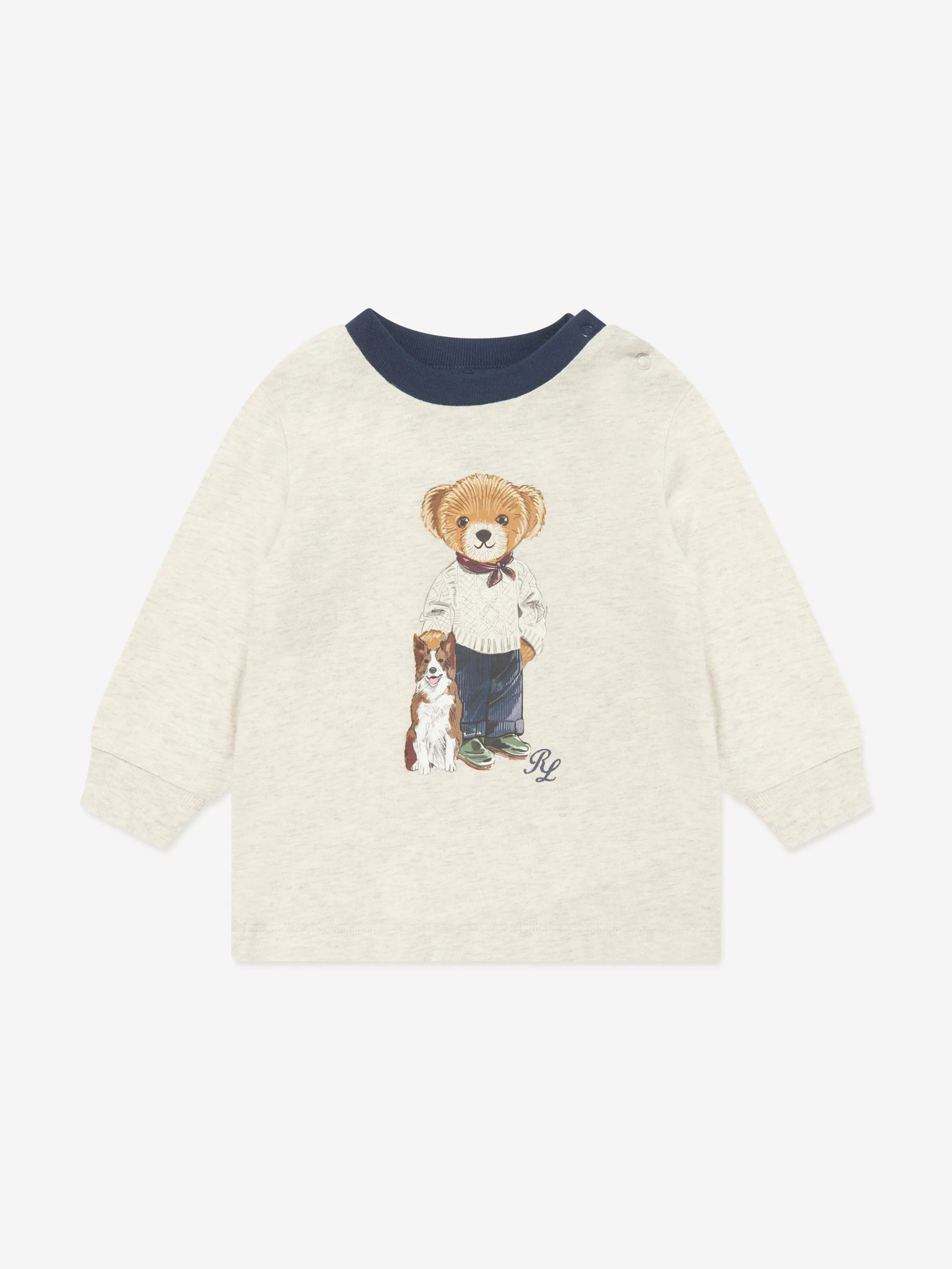 Ralph Lauren Baby Boys Long Sleeve Bear T-Shirt in Beige