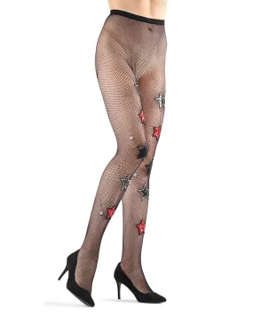 Rockstar Sequin & Faux Pearl Fishnet Tights