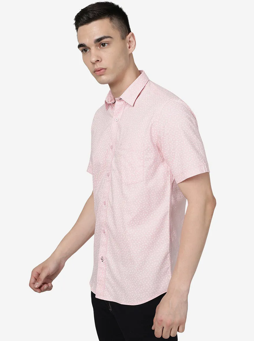 Rose Pink Printed Slim Fit Semi Casual Shirt | JadeBlue