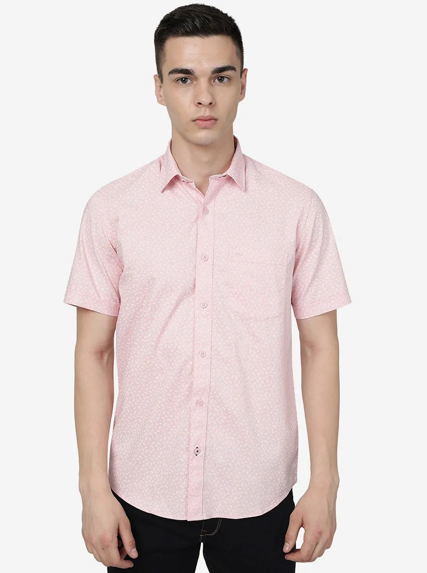 Rose Pink Printed Slim Fit Semi Casual Shirt | JadeBlue