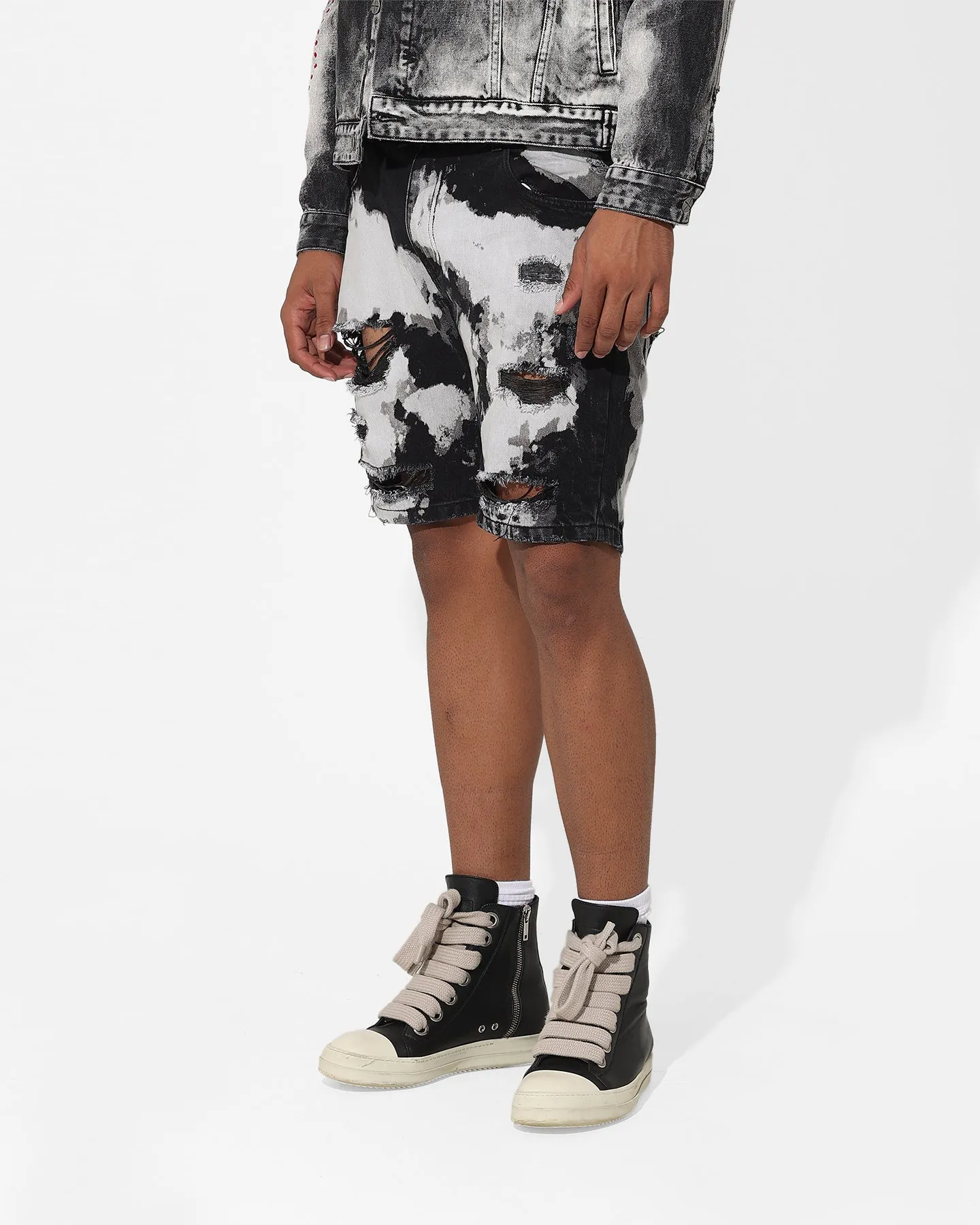 Saint Morta Splat Destroyer Denim Shorts Black/Grey