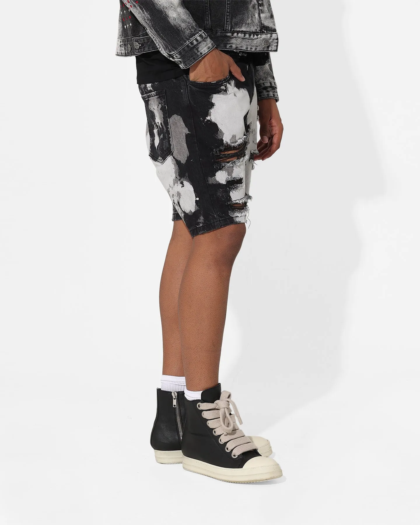 Saint Morta Splat Destroyer Denim Shorts Black/Grey