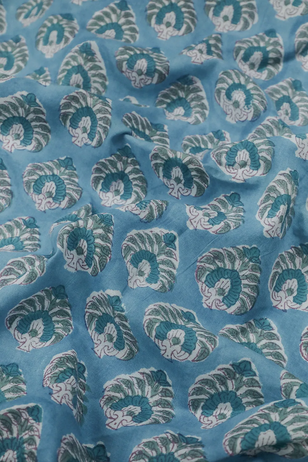 Sky Blue with Butta Sanganeri Cotton Fabric - 0.7m