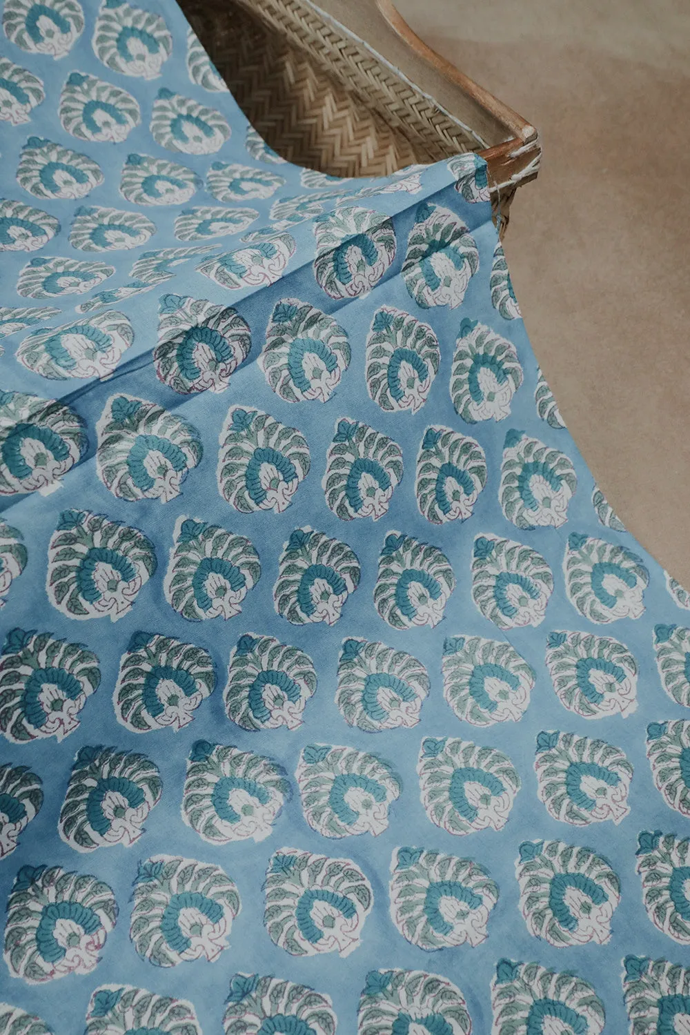 Sky Blue with Butta Sanganeri Cotton Fabric - 0.7m