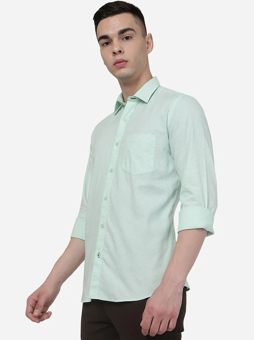 Spray Green Printed Slim Fit Semi Casual Shirt | JadeBlue