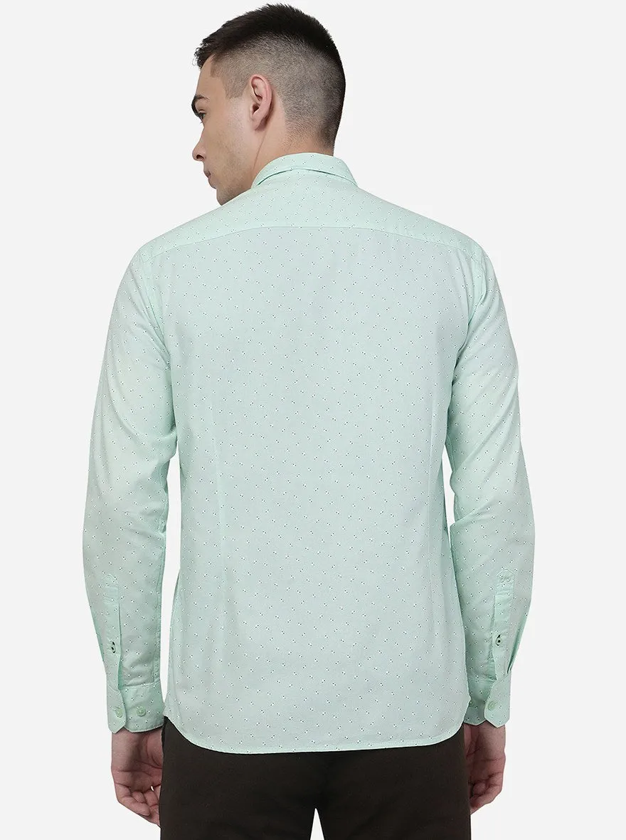 Spray Green Printed Slim Fit Semi Casual Shirt | JadeBlue