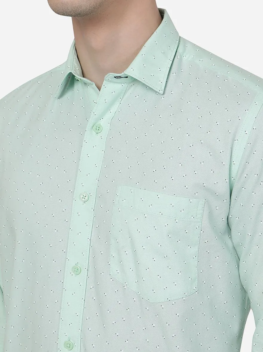 Spray Green Printed Slim Fit Semi Casual Shirt | JadeBlue