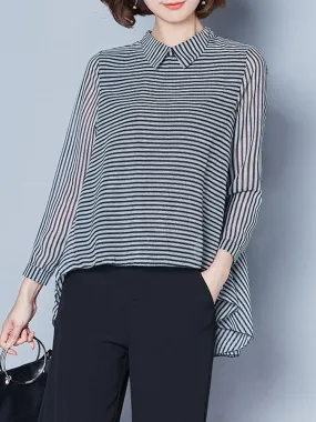 Stripe Irregular Blouses For Women