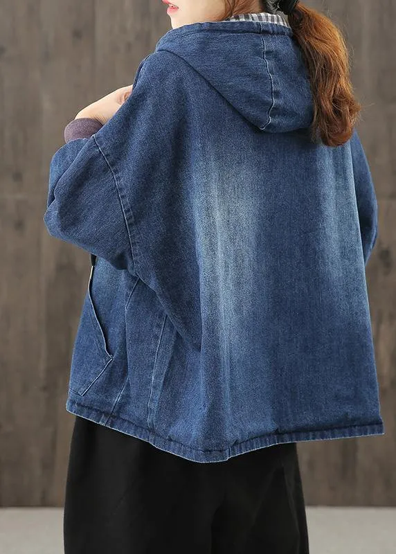 Style hooded pockets clothes For Women Photography denim blue blouses