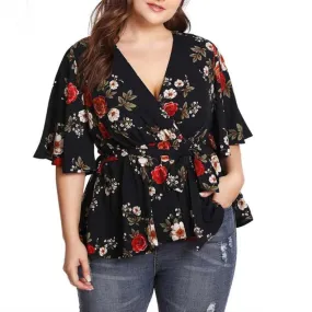 Summer Deep V-Neck Floral Printed  Tunic