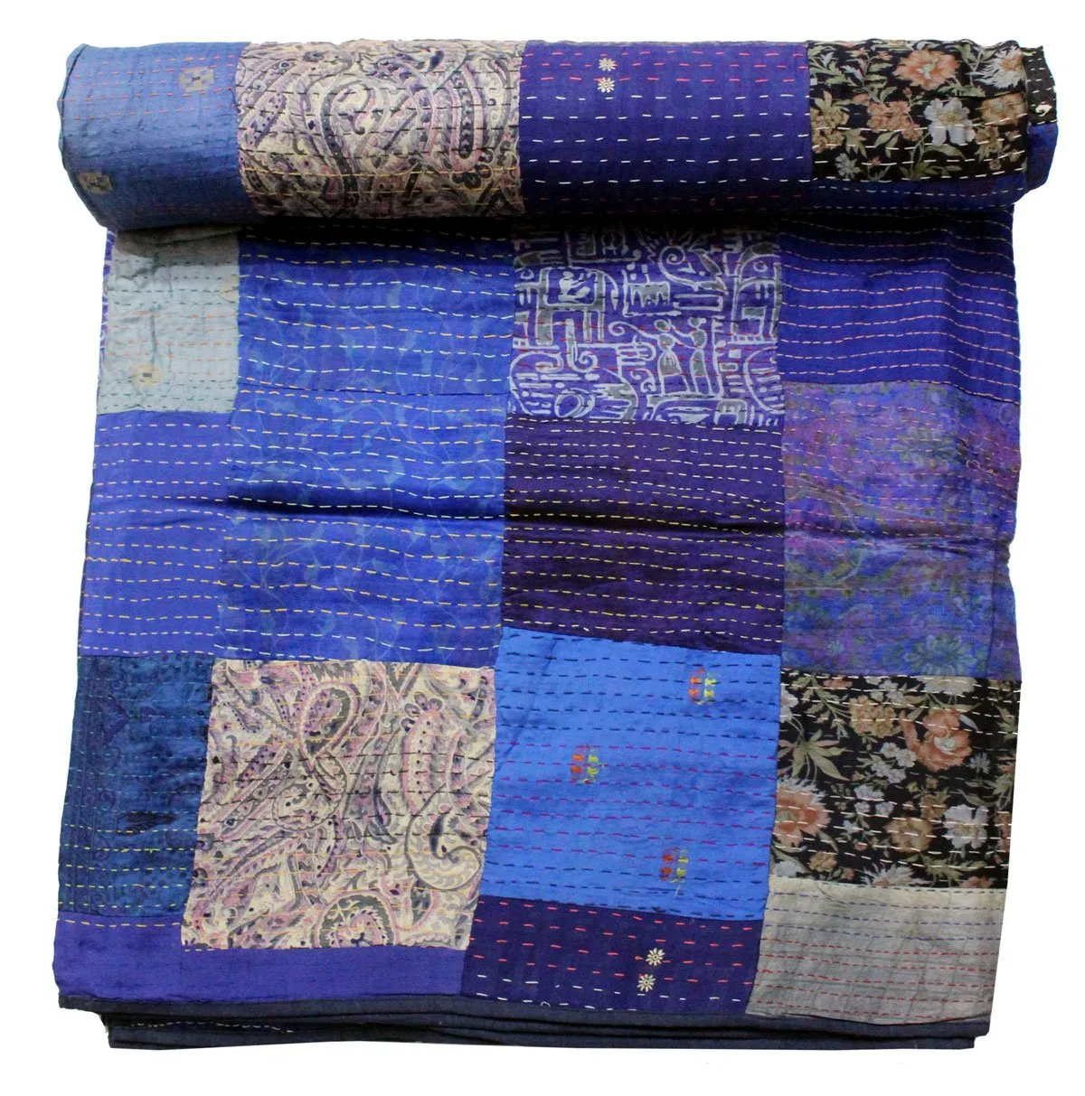 Traditional Indian Silk Sari Kantha Bedspread Bed Cover Rali Wholesale Lot 5 Pcs