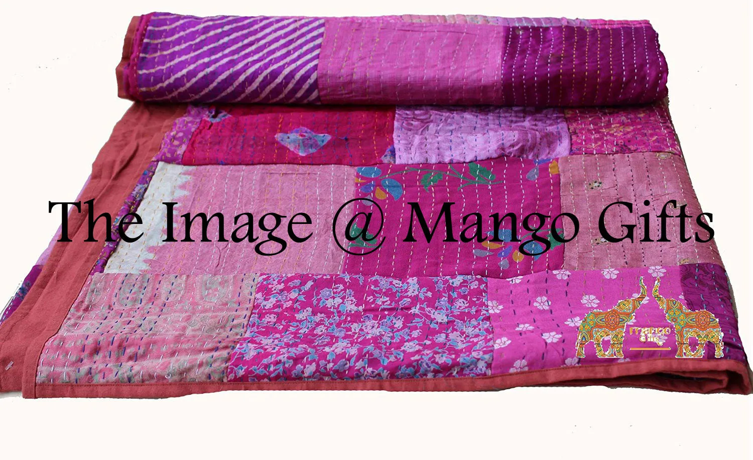 Traditional Indian Silk Sari Kantha Bedspread Bed Cover Rali Wholesale Lot 5 Pcs