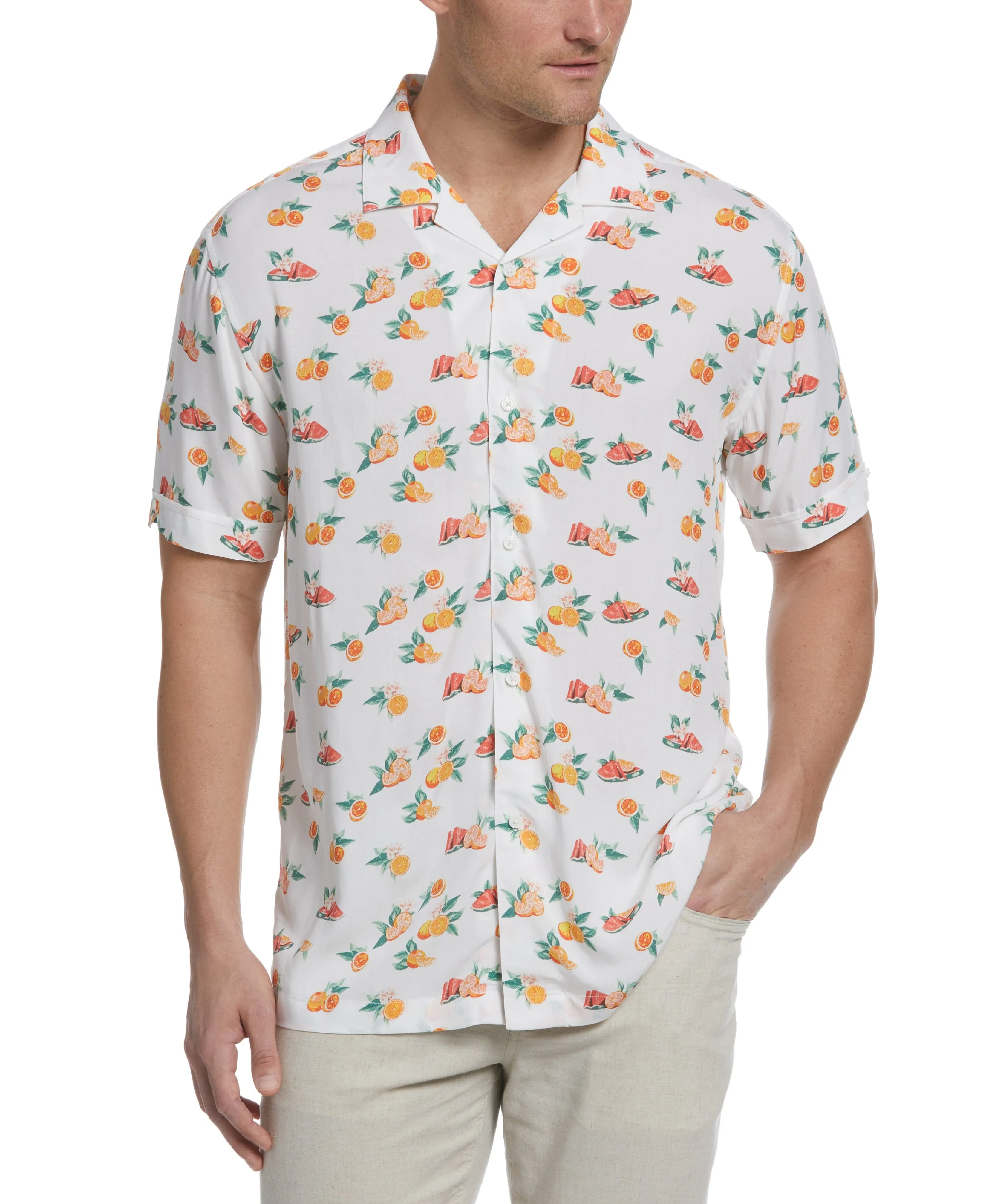 Tropical Fruit Print Button Down Shirt