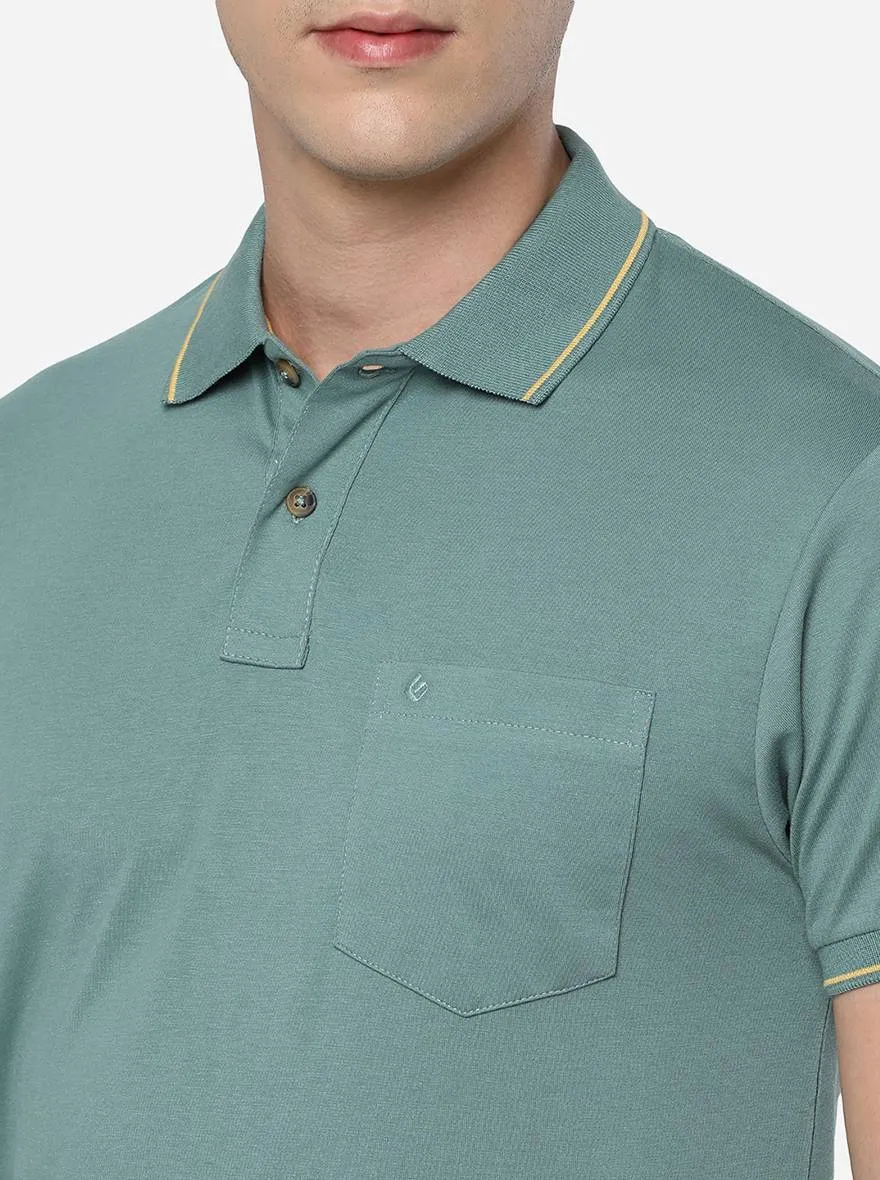 Turquoise Blue Solid Slim Fit Polo T-Shirt | Greenfibre