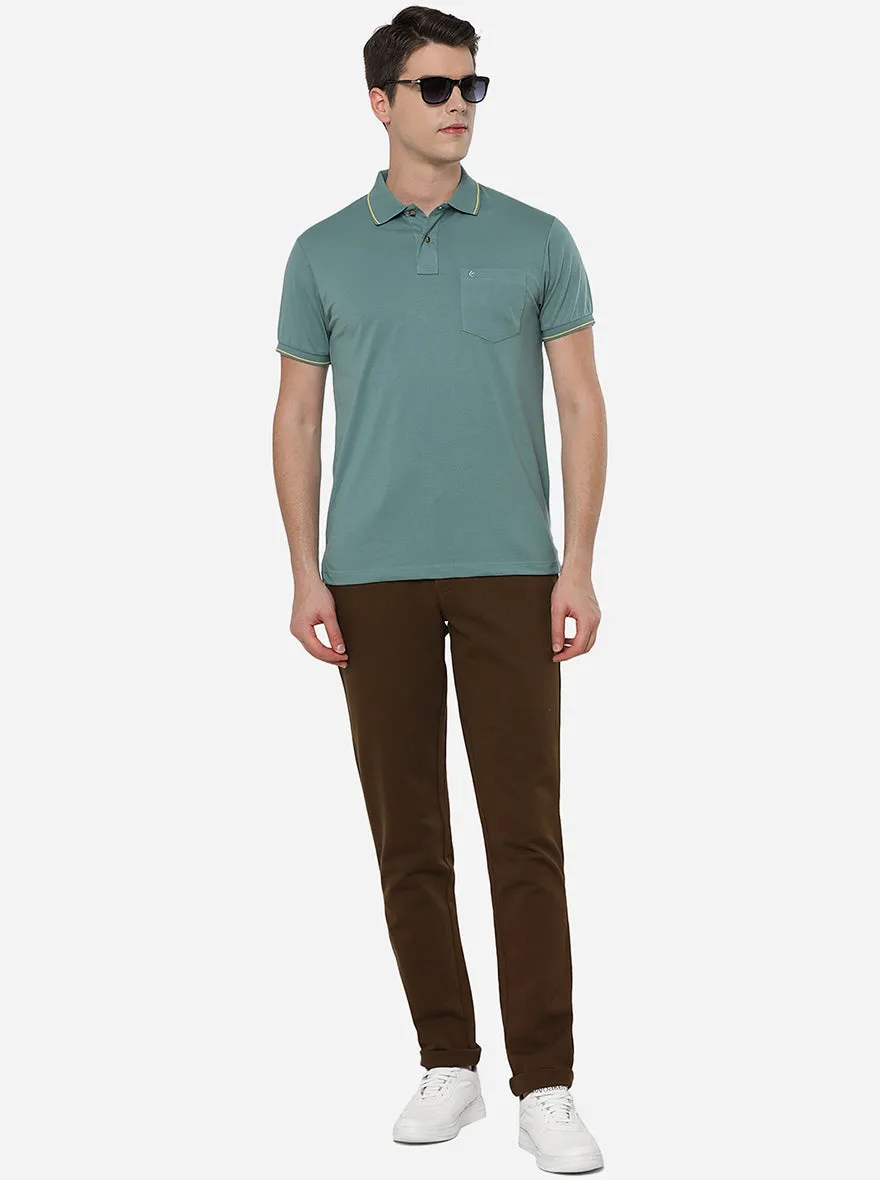 Turquoise Blue Solid Slim Fit Polo T-Shirt | Greenfibre