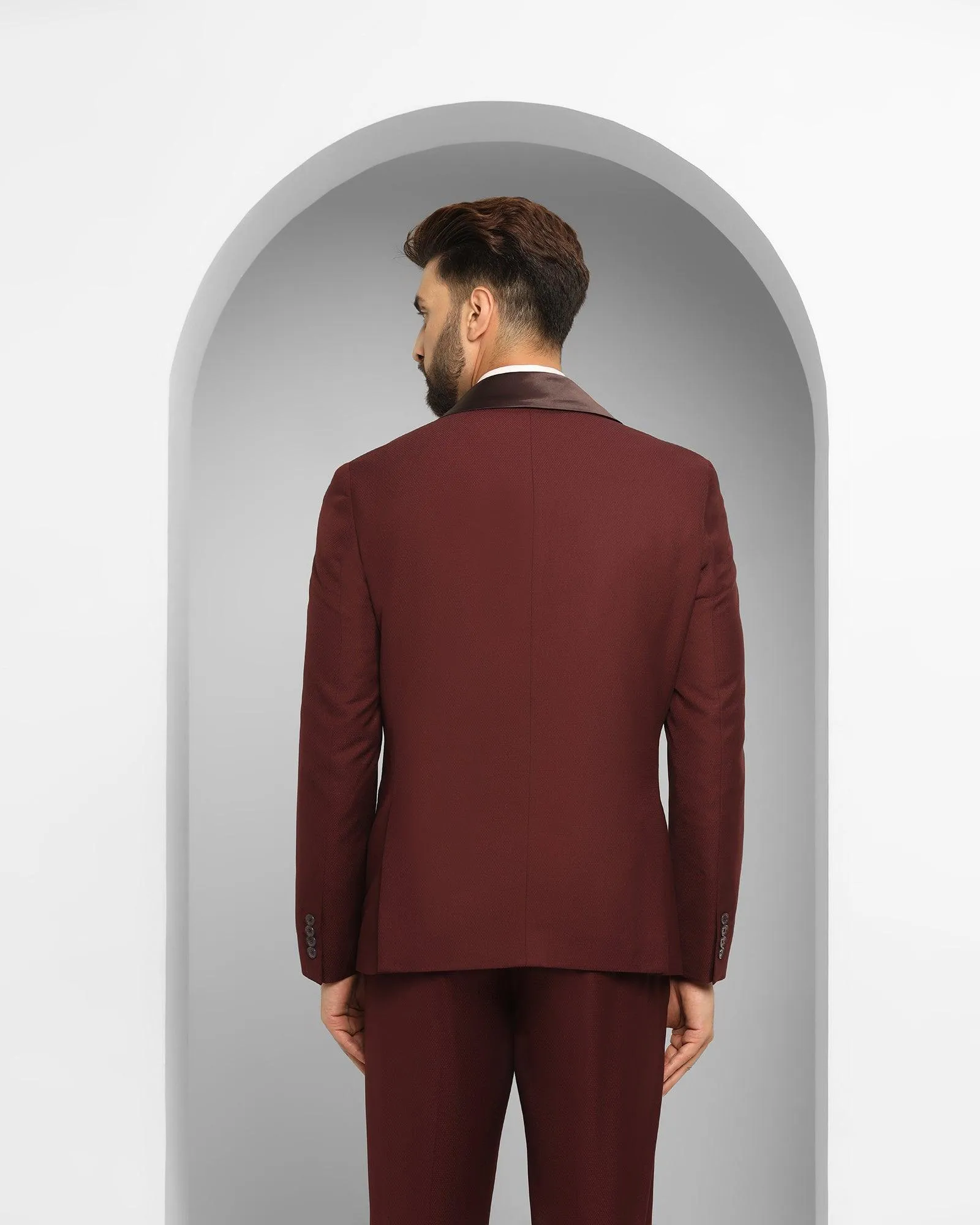 Tuxedo Three Piece Burgundy Textured Formal Suit - Thayer