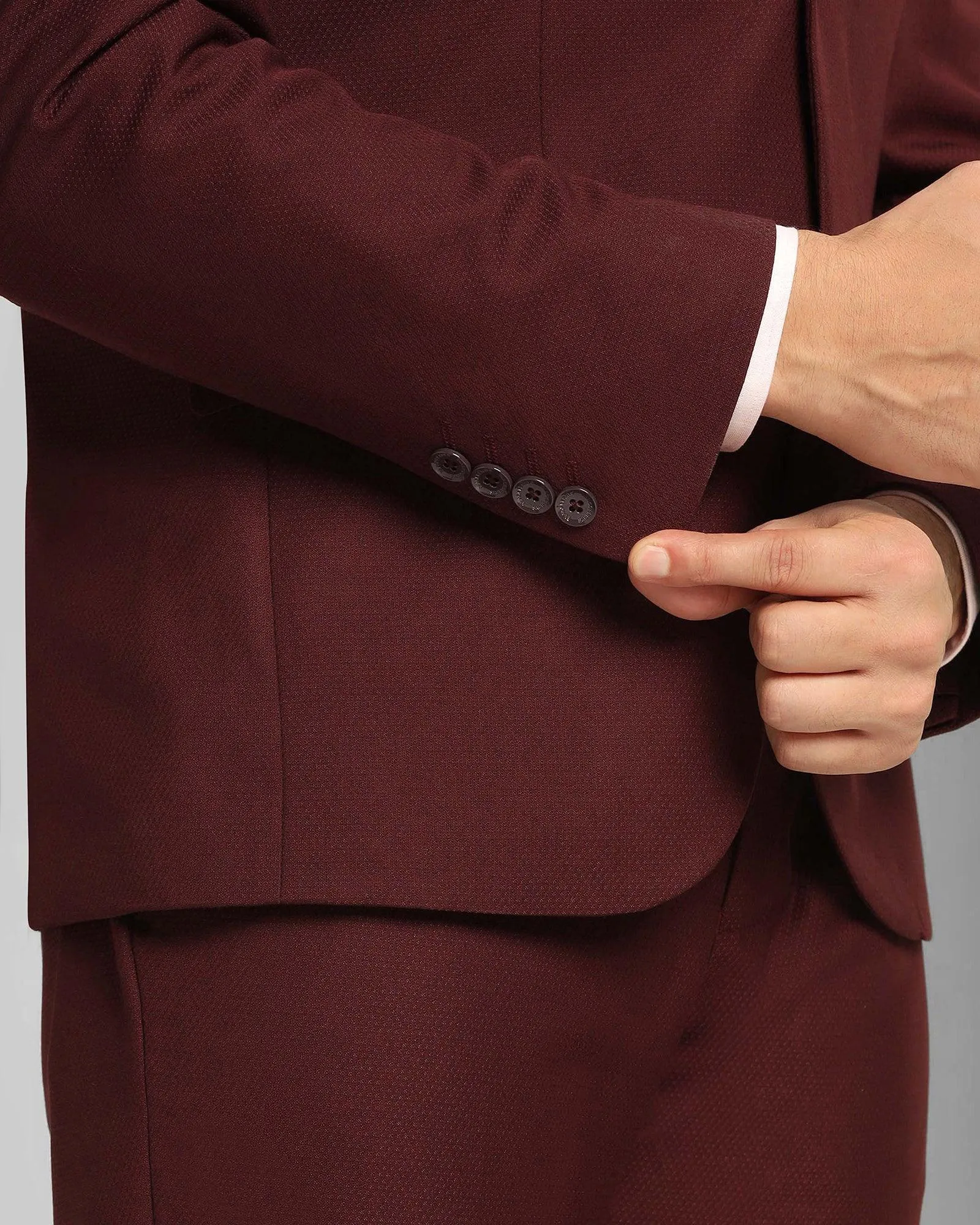 Tuxedo Three Piece Burgundy Textured Formal Suit - Thayer