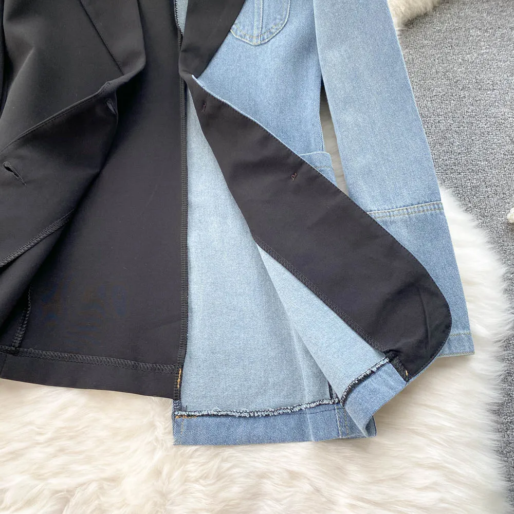 Unique Design Denim Patchwork Blazer