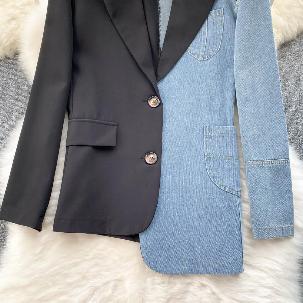 Unique Design Denim Patchwork Blazer