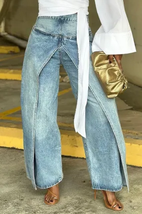 Unique Patchwork High Waist Wide Leg Jeans