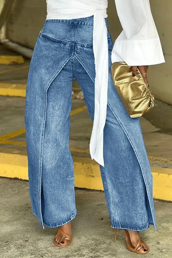 Unique Patchwork High Waist Wide Leg Jeans