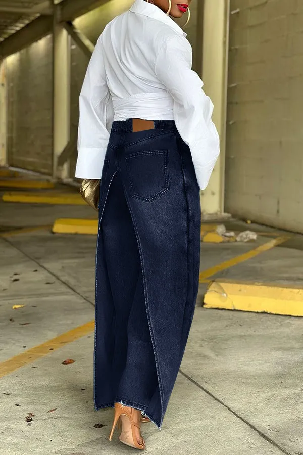 Unique Patchwork High Waist Wide Leg Jeans