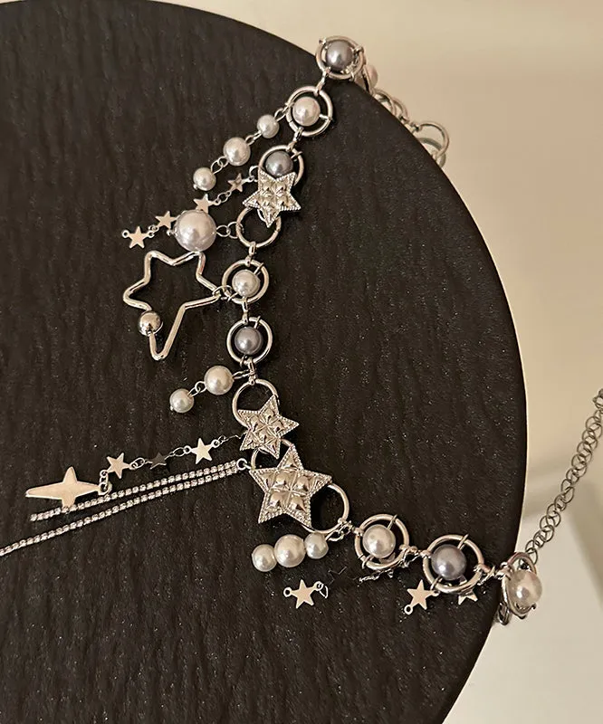 Unique White Metal Pearl Star Tassel Waist Chain PO064