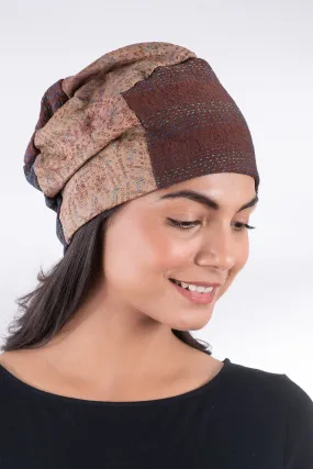 VINTAGE SILK KANTHA PATCHWORK HAT - sv2880-brn -