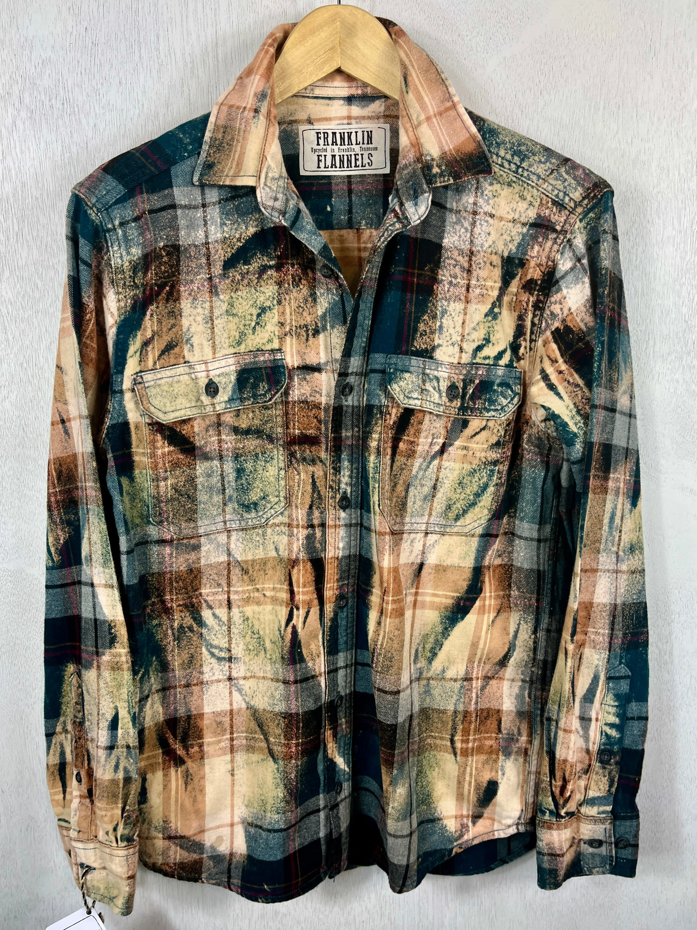 Vintage Teal, Cream, Rust and Black Flannel Size Small