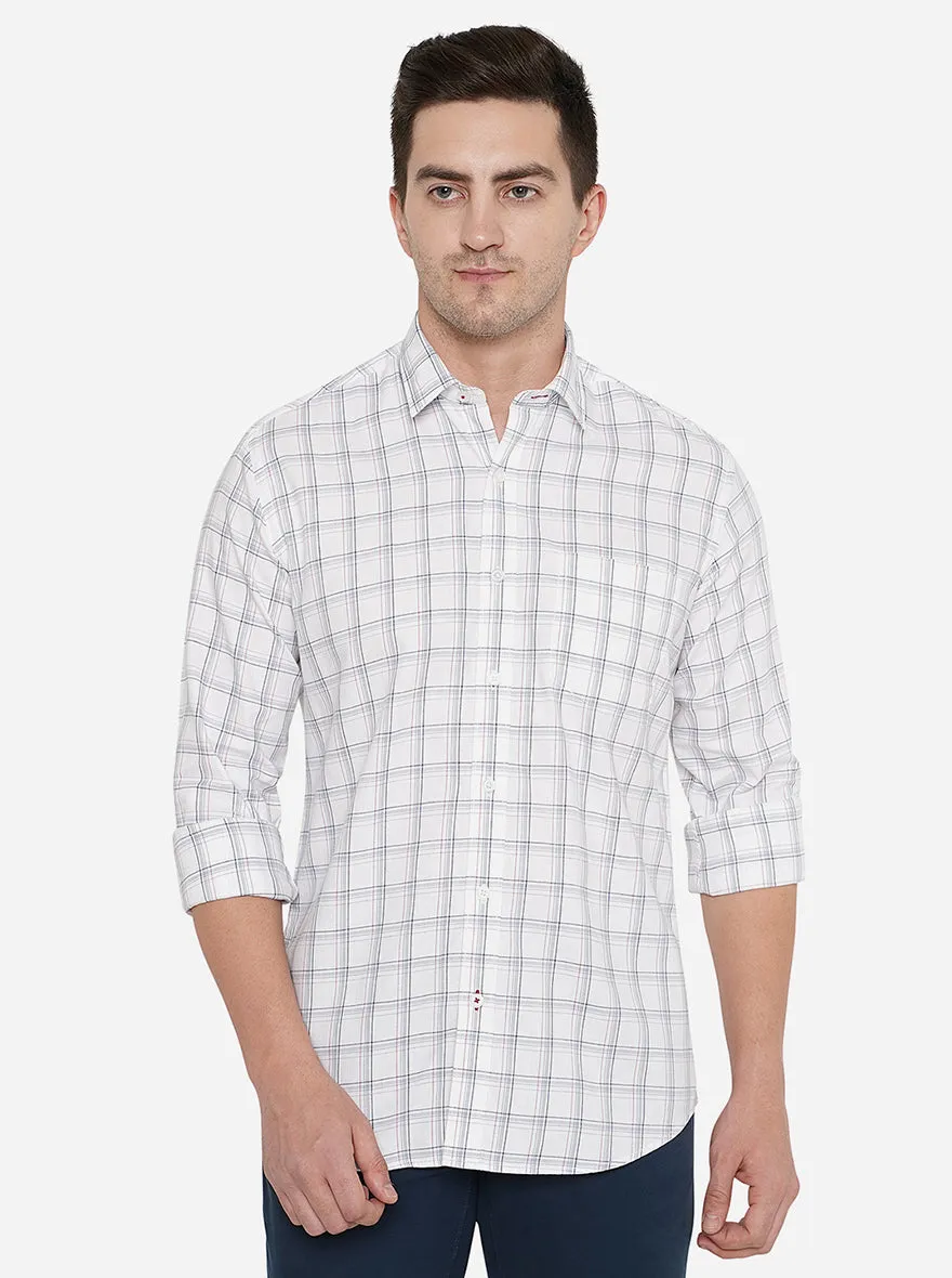 White Checked Slim Fit Casual Shirt | JadeBlue