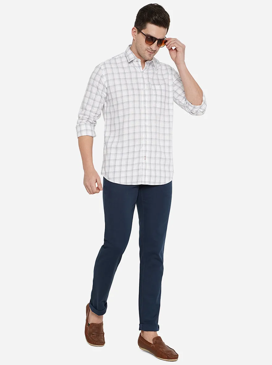 White Checked Slim Fit Casual Shirt | JadeBlue