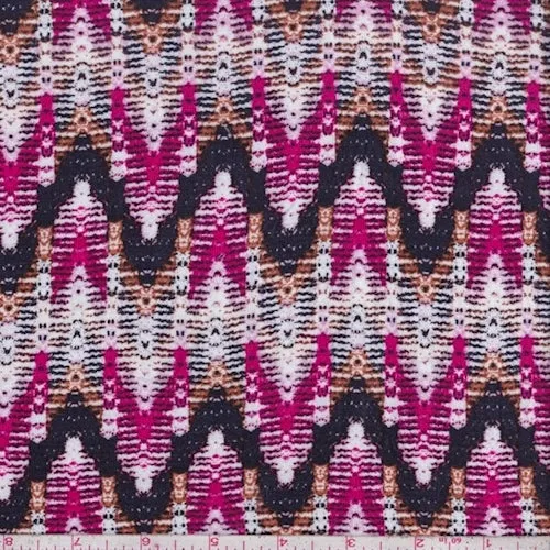 White/Hot Pink/Plum Zig Zag Jersey Knit Fabric