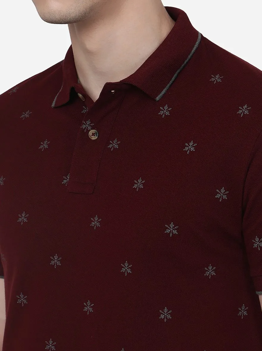 Wine Printed Slim Fit Polo T-Shirt | Greenfibre