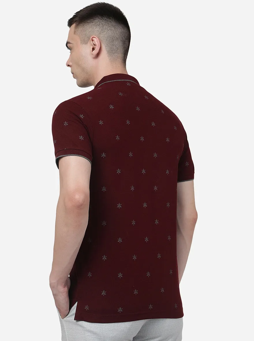 Wine Printed Slim Fit Polo T-Shirt | Greenfibre