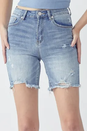 Women's RISEN High Rise Distressed Denim Shorts