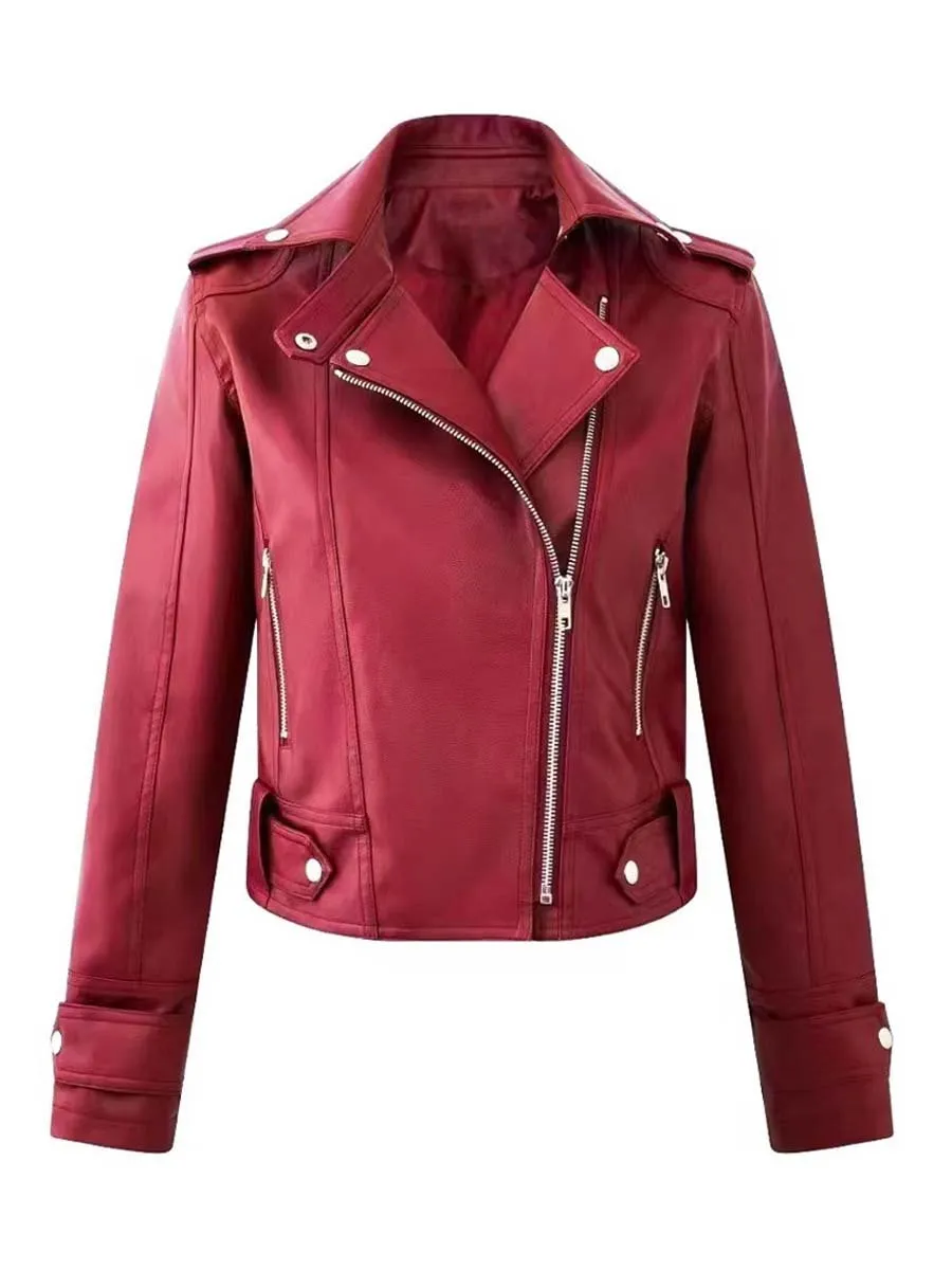 Women's Vintage Washed Leather Biker Jacket