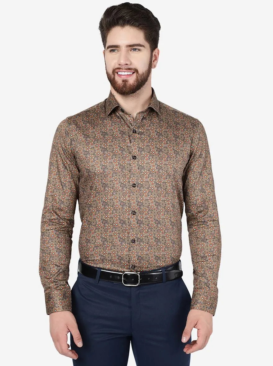 Yellow & Orange Printed Slim Fit Party Wear Shirt | JB Studio