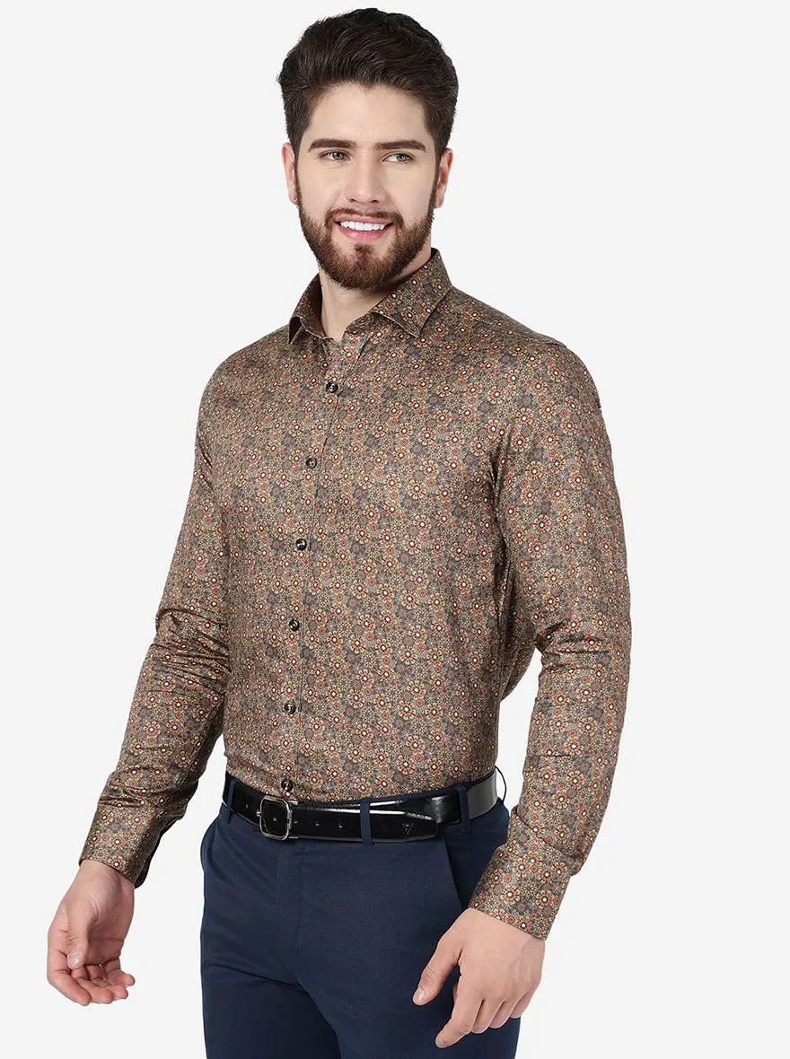 Yellow & Orange Printed Slim Fit Party Wear Shirt | JB Studio